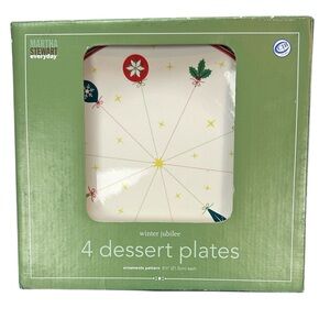 Martha Stewart Winter Jubilee Ornaments Pattern 4‎ Stoneware Dessert Plates NIB